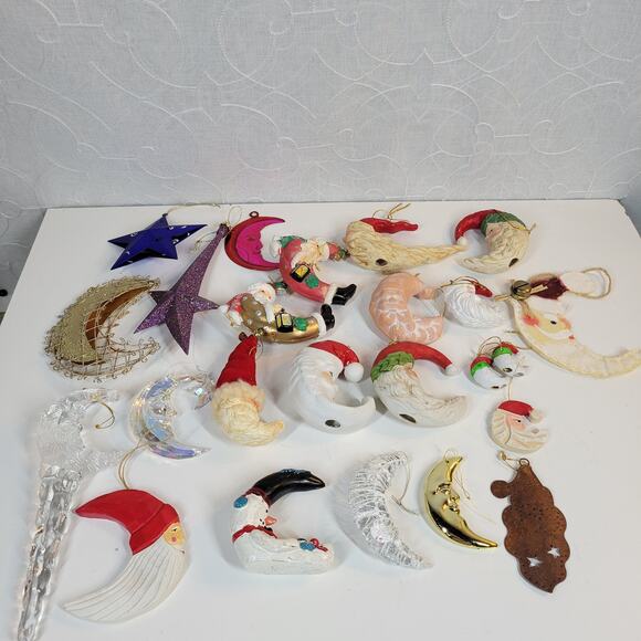 Vintage Moon Santa Claus Ornaments Christmas Tree Anthropomorphic Crescents 24 - Picture 12 of 16